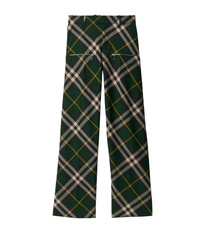 Burberry Wool Check Trousers In Green