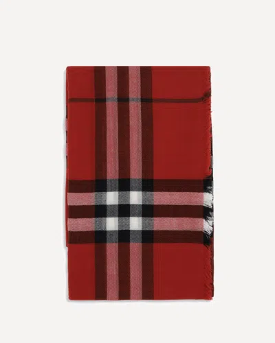 Burberry Wool Check Wide Scarf In Red