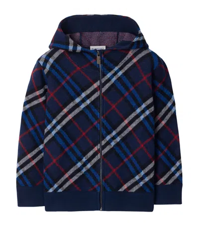 BURBERRY WOOL CHECK ZIP-UP HOODIE