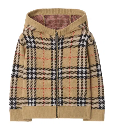 Burberry Kids' Wool Check Zip-up Hoodie In Brown