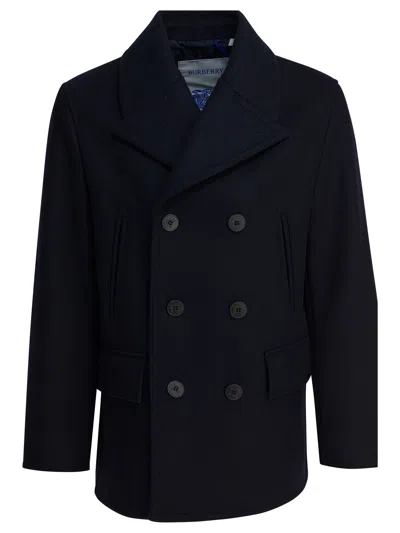 Burberry Wool Coat Jackets And Coats Blue In Black