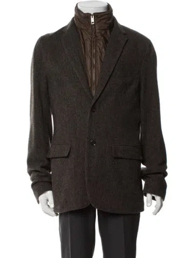 Pre-owned Burberry Wool Colorblock Pattern Peacoat In Brown