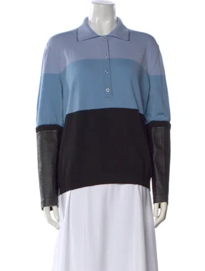 Pre-owned Burberry Wool Colorblock Pattern Polo In Blue