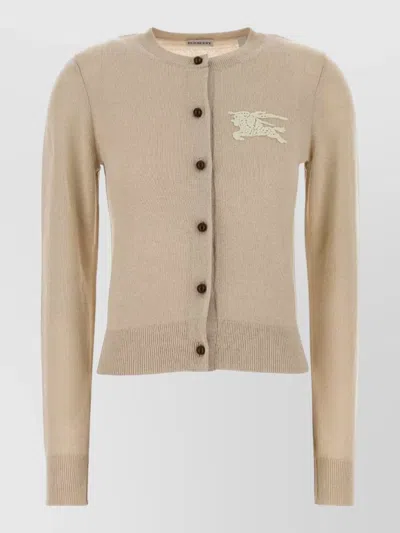Burberry Wool Cotton Cardigan Long Sleeves Crew Neck In Neutral