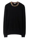 Burberry Crew Neck Knitwear With Distinctive Patterned Collar In Black
