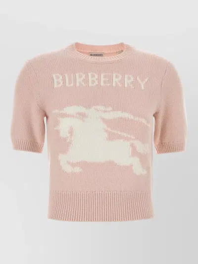 Burberry Wool Crew Neck Sweater Short Sleeves In Pink