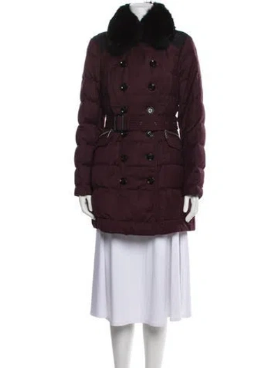 Pre-owned Burberry Wool Down Coat In Burgundy