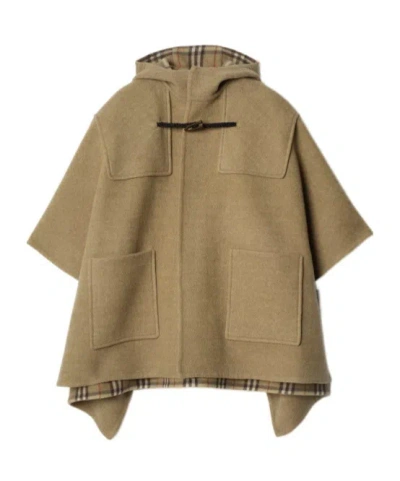 Burberry Wool Duffle Cape In Brown