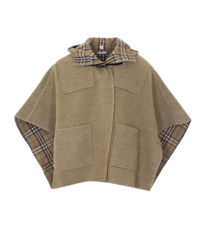 Burberry Wool Duffle Cape In Green