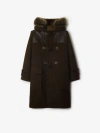 Burberry Tweed Coat With Horn Buttons In Camp