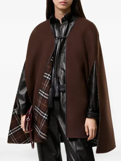 Burberry Womens Eden Tassel-trim Wool Cape Treacle Brown
