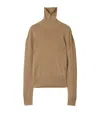 Burberry High-neck Wool Sweater With Logo Intarsia In Brown