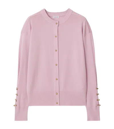 Burberry Wool Embroidered B Crest Cardigan In Purple