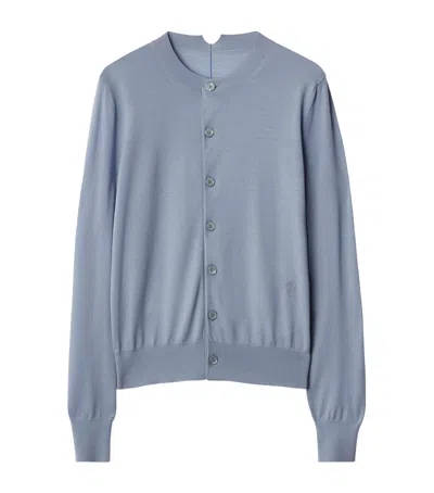 Burberry Wool Embroidered B Shield Cardigan In Blue