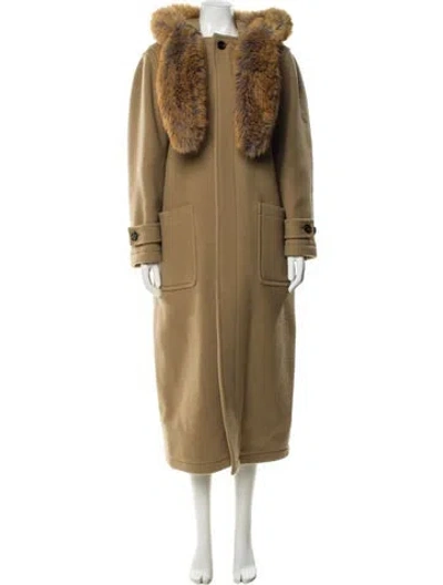 Pre-owned Burberry Wool Faux Fur Coat In Neutral
