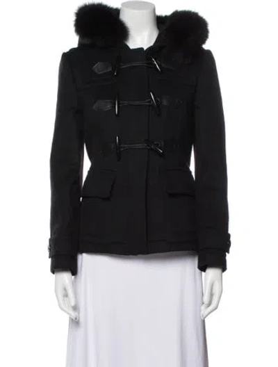 Pre-owned Burberry Wool Faux Fur Jacket In Black
