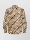 Burberry Men Beige Shirt With Classic Collar And All-over Check Motif In Cotton Man In Brown