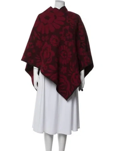 Pre-owned Burberry Wool Floral Print Poncho In Red