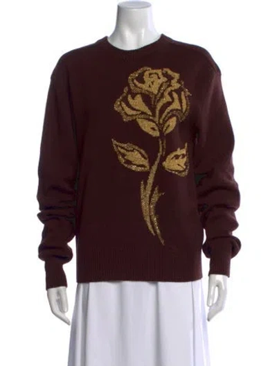 Pre-owned Burberry Wool Floral Print Sweater In Burgundy