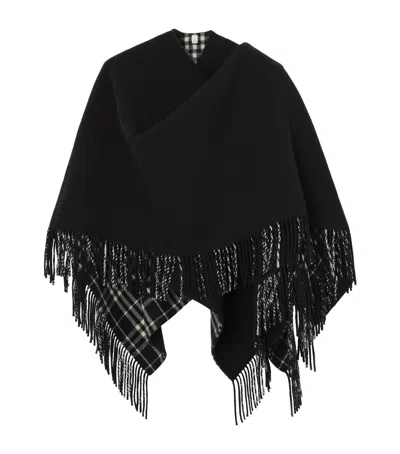 Burberry Wool Fringe Blanket Cape In Black