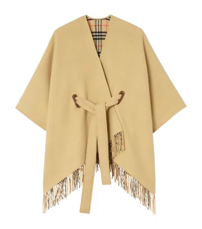 Burberry Wool Fringed Cape In Yellow