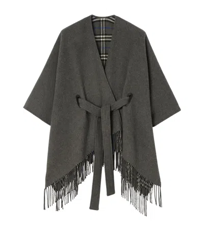 Burberry Wool Fringed Cape In Gray