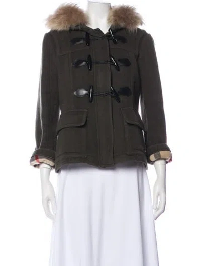 Pre-owned Burberry Wool Fur Jacket In Green