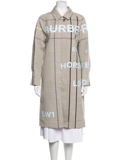 Pre-owned Burberry Wool Graphic Print Trench Coat W/ Tags In Blue/neutrals