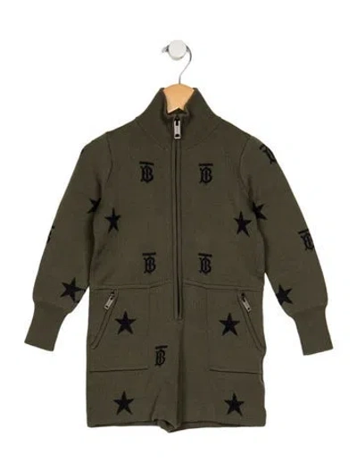 Pre-owned Burberry Babies' Wool Green Patterned Romper With Zip Closure