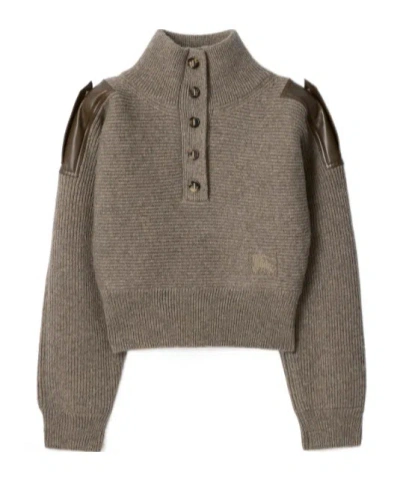 Burberry Wool Half-button Sweater In Brown