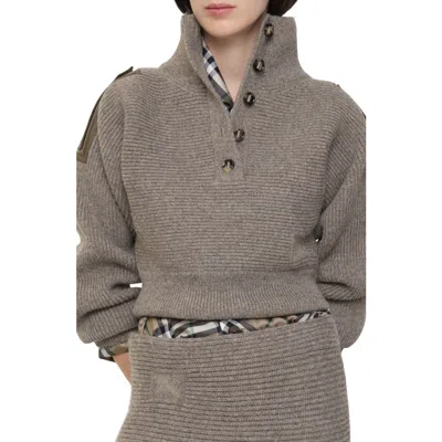 Burberry Leather-trimmed Ribbed Wool Polo Sweater In Brown