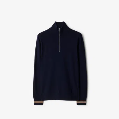 Burberry Wool Half-zip Sweater In Navy