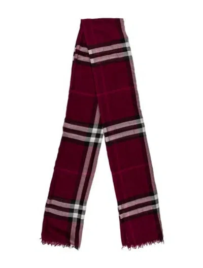 Pre-owned Burberry Wool House Check Pattern Scarf In Burgundy