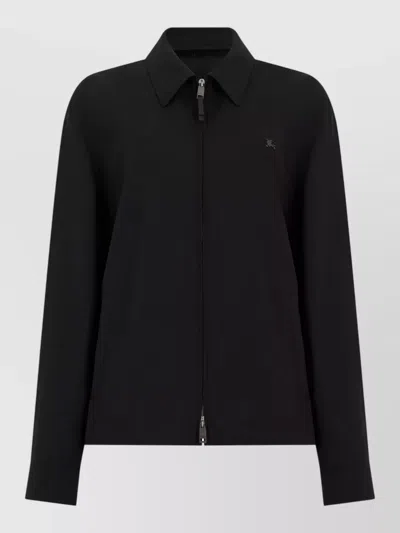 Burberry Wool Jacket Zipper Front Flared Sleeves In Black