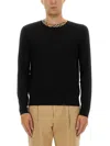 Burberry Crew Neck Knitwear With Distinctive Patterned Collar In Black