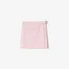 Burberry Wool Miniskirt With Buckle And Fringed Hem In Cameo