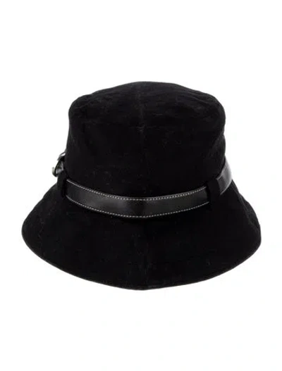 Pre-owned Burberry Wool Leather Trim Bucket Hat In Black