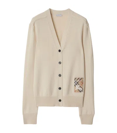 Burberry Wool Logo-label Cardigan In Neutral