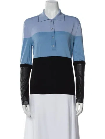 Pre-owned Burberry Wool Long Sleeve Polo In Blue