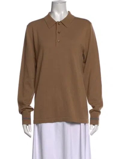 Pre-owned Burberry Wool Long Sleeve Polo W/ Tags In Neutrals