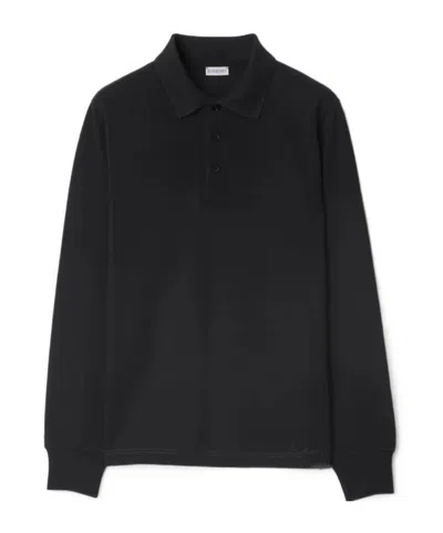 Burberry Wool Long-sleeved Polo Shirt In Black