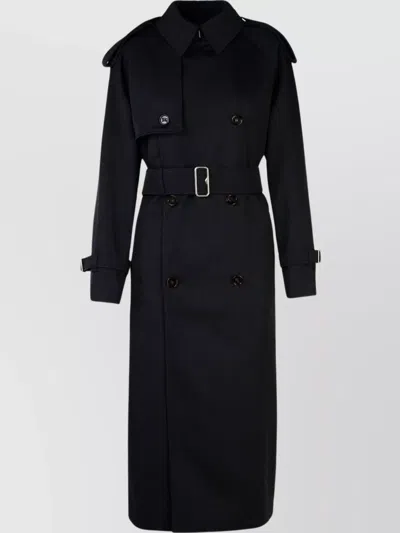 Burberry Wool Long Trench Coat In Black