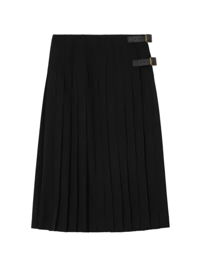 Burberry Wool Pleated Kilt Midi Skirt In Black