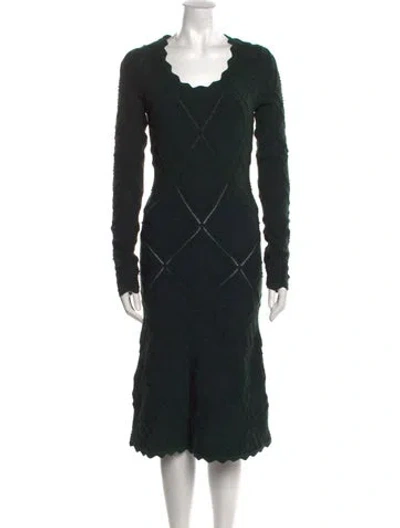 Pre-owned Burberry Wool Midi Length Dress In Green