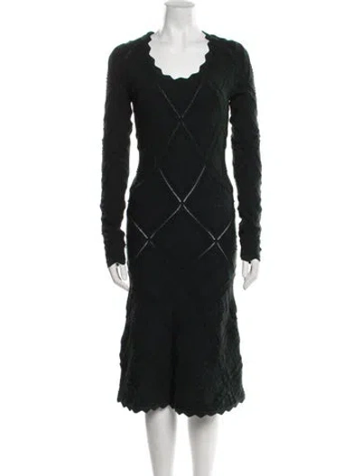 Pre-owned Burberry Wool Midi Length Dress In Green