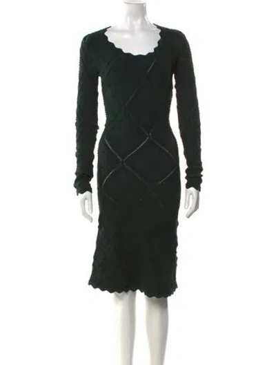 Pre-owned Burberry Wool Midi Length Dress W/ Tags In Green