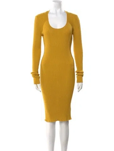 Pre-owned Burberry Wool Midi Length Dress W/ Tags In Yellow