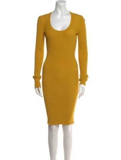 Pre-owned Burberry Wool Midi Length Dress W/ Tags In Yellow