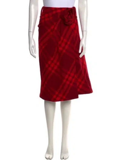 Pre-owned Burberry Wool Midi Length Skirt W/ Tags In Red