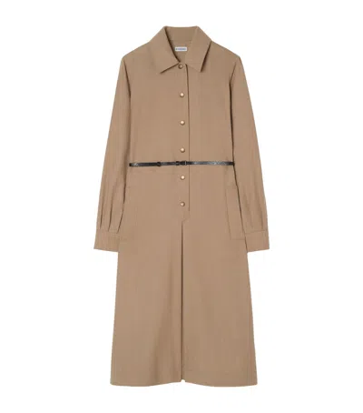 Burberry Wool Midi Shirt Dress In Brown
